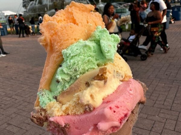 ice cream cone with five slices of ice cream