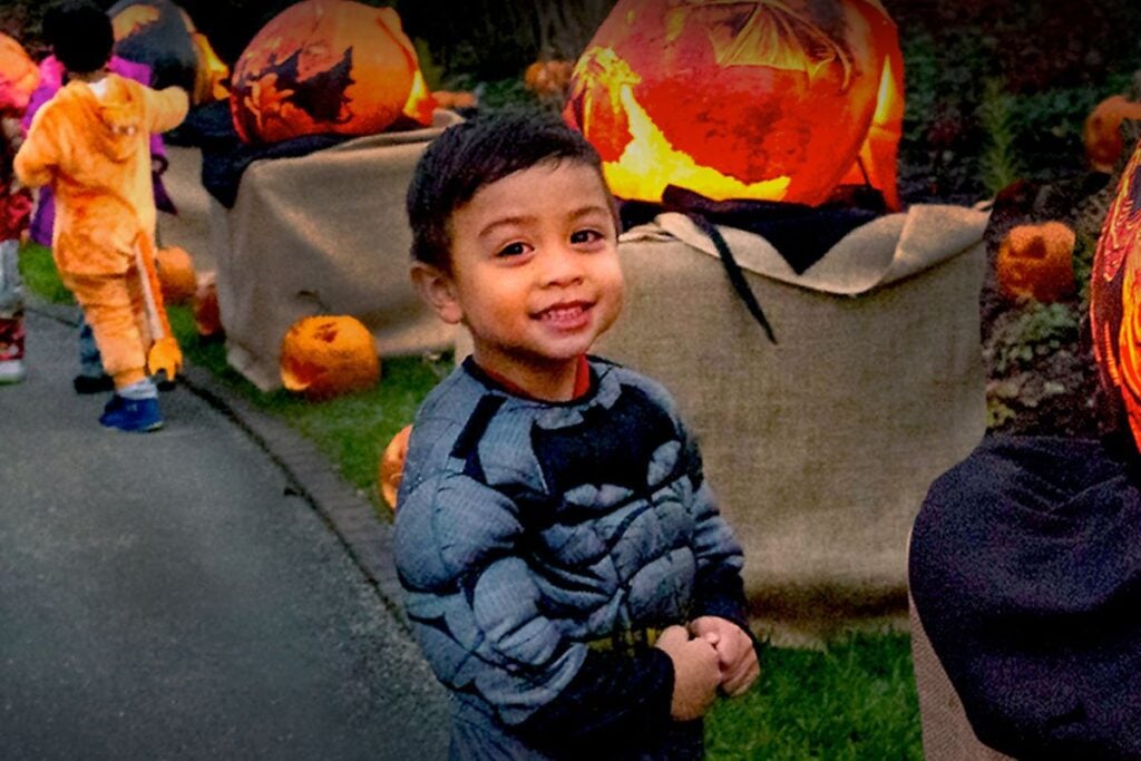 little boy in costume at chicago botanic garden