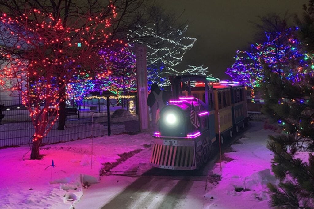 Kohlights Twinkle Train at Kohl Children's Museum in Glenview with holiday lights