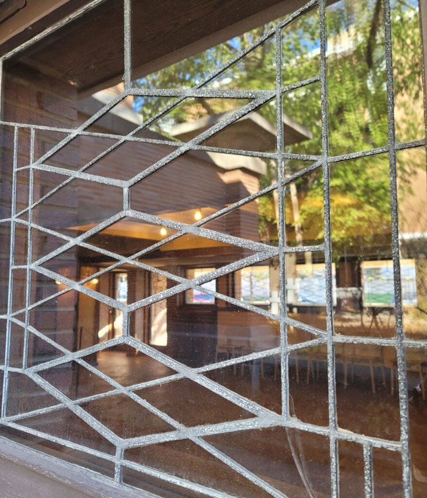leaded winow panes in the Robie house museum in Chicago's hyde park