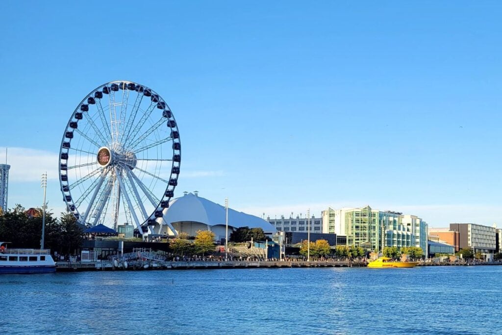 Navy Pier Chicago with Centennial Wheel and Lake Michigan waterfront