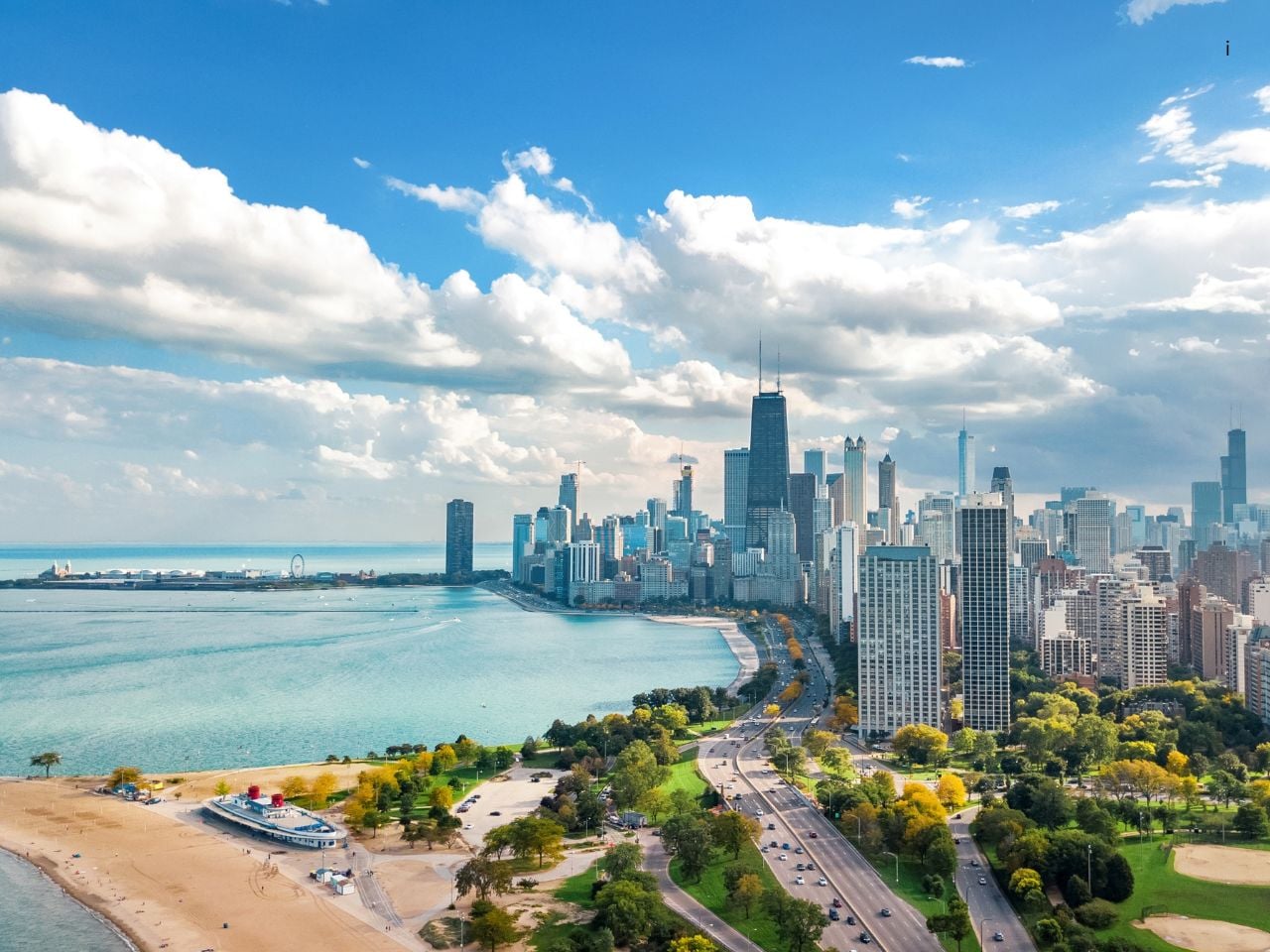 Chicago skyline on a sunny day along the lakefront