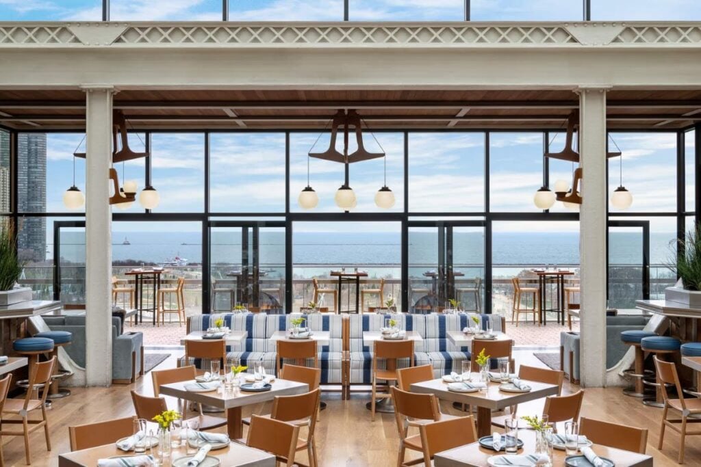 Cindy's Rooftop on the 13th floor of the Chicago Athletic Association overlooking Millennium Park and Lake Michigan