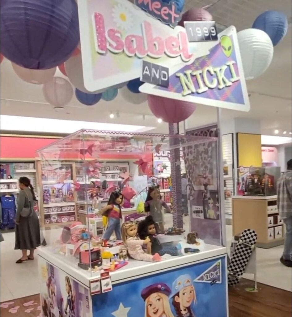 Doll display inside American Girl Place at Water Tower Place in Chicago